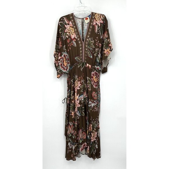 FARM RIO ANTHROPOLOGIE valentina dress maxi kimono sleeve floral boho chic L - Picture 6 of 12